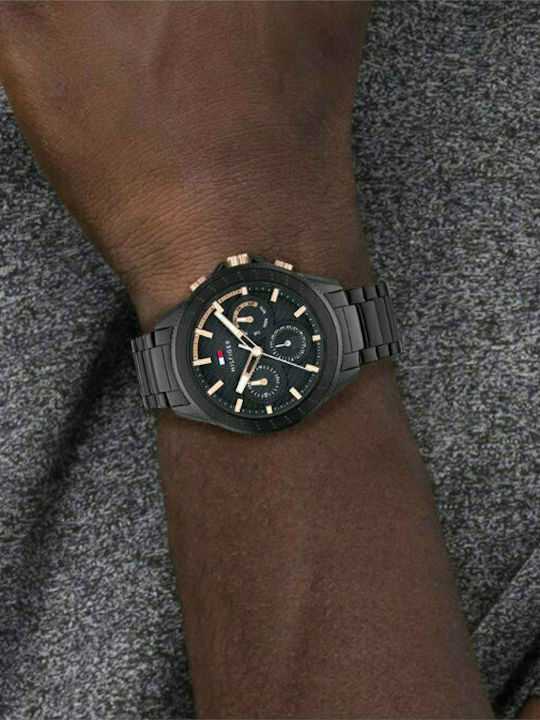 Tommy Hilfiger Sport Men's Watch 44mm Chronograph Battery with Black Metal Bracelet