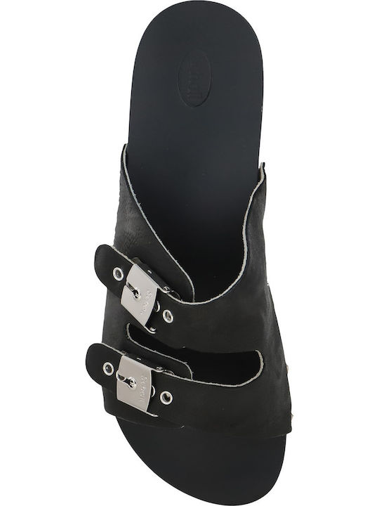 Pescura Leather Women's Flat Sandals in Black Color