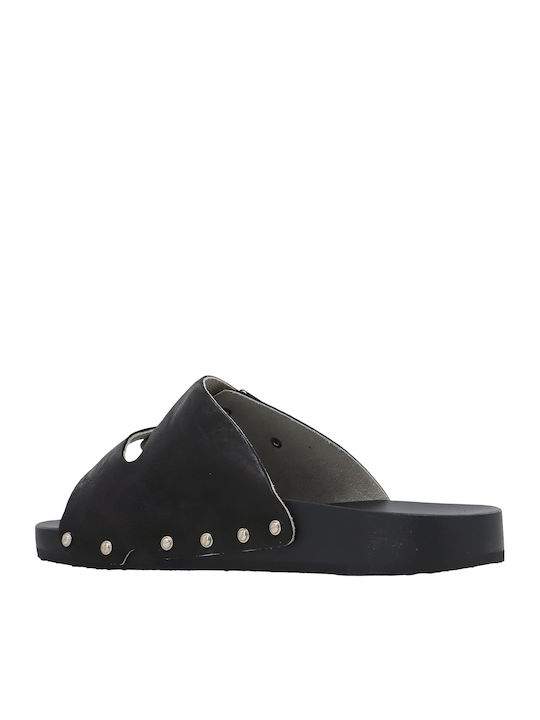 Pescura Leather Women's Flat Sandals in Black Color