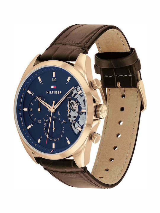 Tommy Hilfiger Baker Herrenuhr 44mm Chronograph Batterie mit Braun Lederarmband