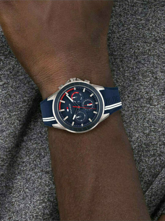 Tommy Hilfiger Aiden Men's Watch 44mm Chronograph Battery with Blue Rubber Strap