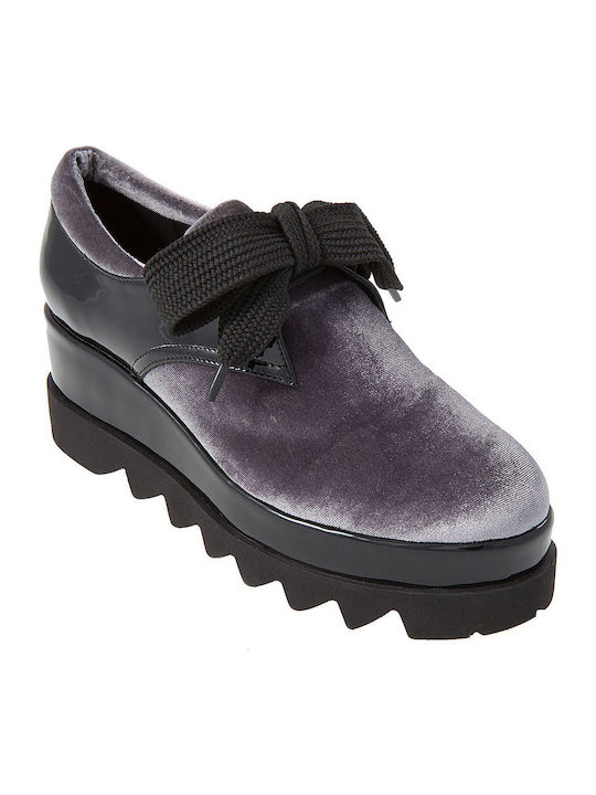 Keep Fred Smooth Grey Women's Patent Leather Flatform Oxfords BBD-502-GREY