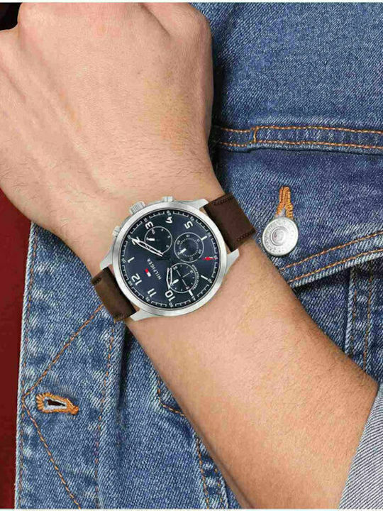Tommy Hilfiger Asher Men's Watch 44mm Chronograph Battery with Brown Leather Strap