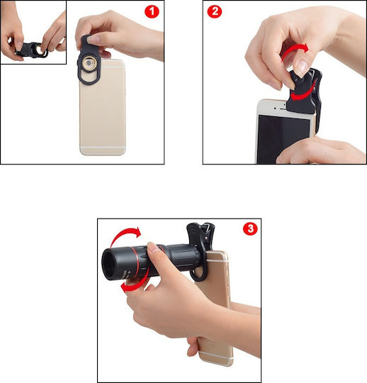 High Power HD Phone Camera Lens Set Monocular 18x in Red Colour