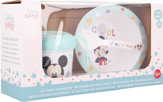 Disney Mickey Mouse Feeding Set Made of Light Blue Plastic 3 Pieces