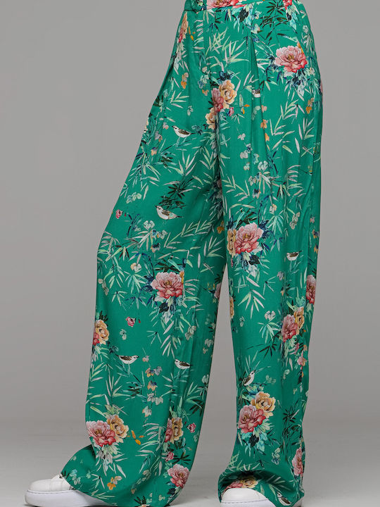 PENP52 Damen Hochbund Pantaloons Blumen Grüne