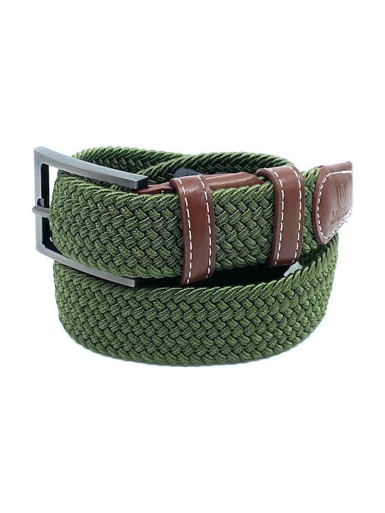 Legend Accessories Men's Knitted Leather Elastic Belt Khaki