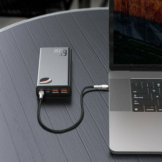 Baseus Adaman Metal Digital Display Power Bank 20000mAh 65W με 2 Θύρες USB-A και Θύρα USB-C Quick Charge 3.0 Μαύρο