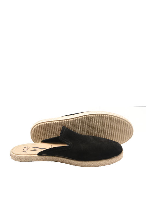 453-21005 Flat Suede Mules in Black Color