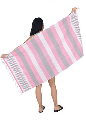 Sidirela Beach Towel Cotton Pink with Fringes 160x80cm.