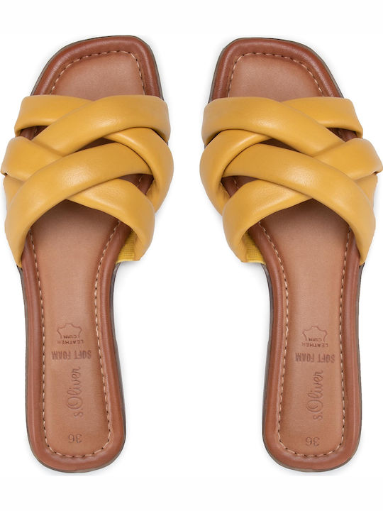 Leather Women's Flat Sandals in Yellow Color