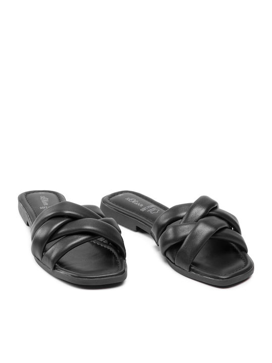 Leather Women's Flat Sandals in Black Color