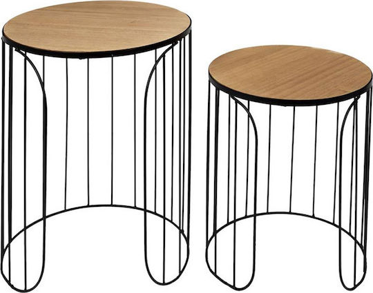 Set Zigon Rotund Nesting din Lemn Masiv Natural - Negru S/2 2 Buc M40xL40xÎ40cm