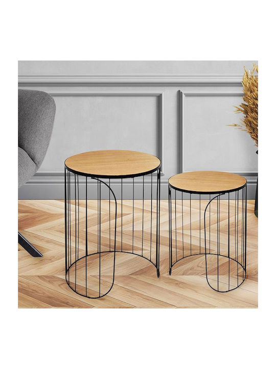 Round Zigon Nesting Set Made of Solid Wood Natural - Black S/2 2 Pieces M40xW40xH40cm
