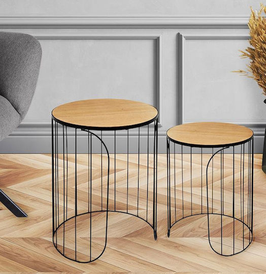 Set Zigon Rotund Nesting din Lemn Masiv Natural - Negru S/2 2 Buc M40xL40xÎ40cm