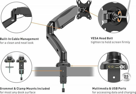 VonHaus Stand Desk Mounted Monitor up to 27" with Arm (3005118)