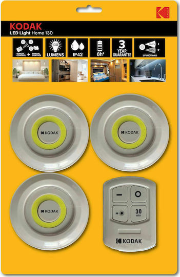 Kodak LED Light Spot for Cabinets with Battery Powered and Remote Control Light Home 130 3pcs