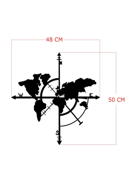 Freebox Decorative Silhouette World Map Black Made of Metal 50x1.5x48cm