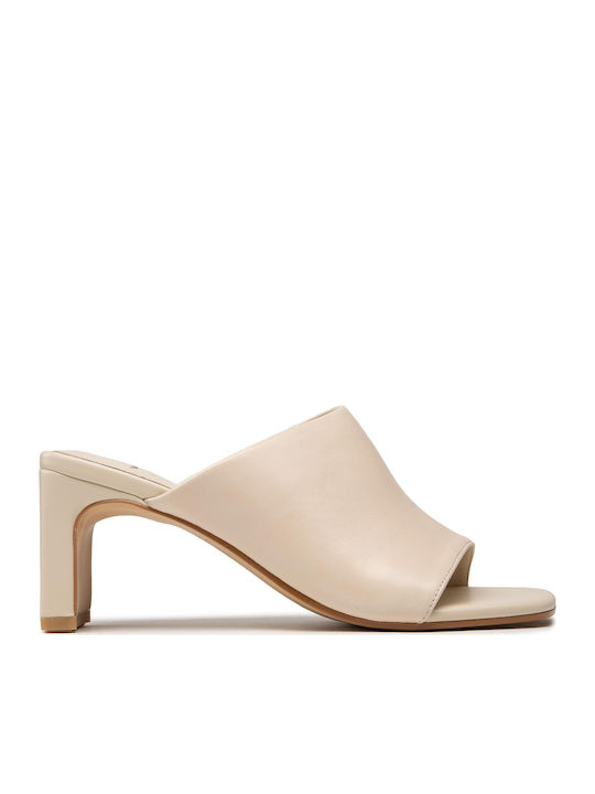 Vagabond Luisa Leder Mules mit Chunky Niedrig Absatz in Beige Farbe