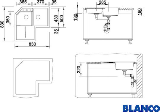 Blanco Metra 9 E Ένθετος Γωνιακός Αριστερός από Συνθετικό Γρανίτη Μ83xΠ83cm Jasmine