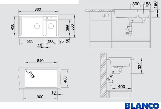 Blanco Metra 9 Drop-In Μ86xΠ50cm Alu Metallic
