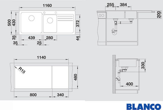 Blanco Naya 8 S Drop-In Кухненска Мивка от Течен Гранит М116xШ50см Rock Сив