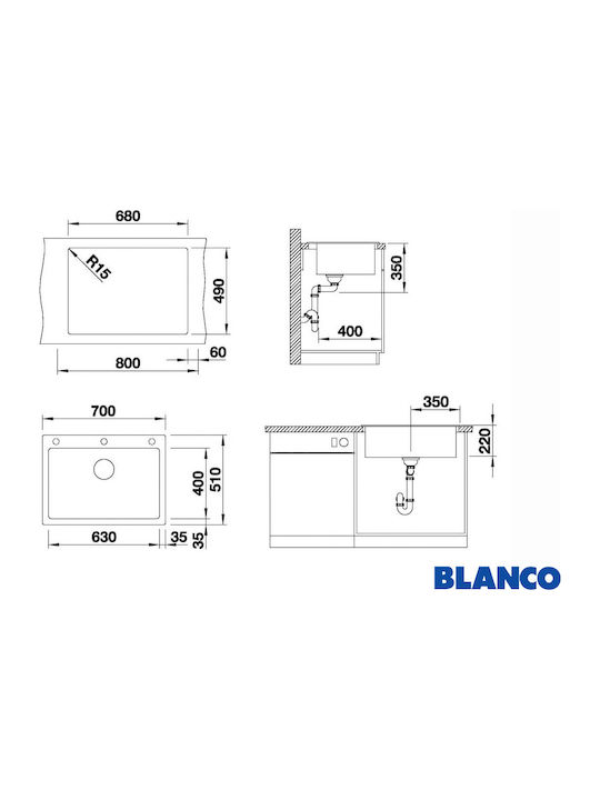 Blanco Pleon 8 523047 Drop-In Spüle aus Verbundgranulat B70xT51cm White