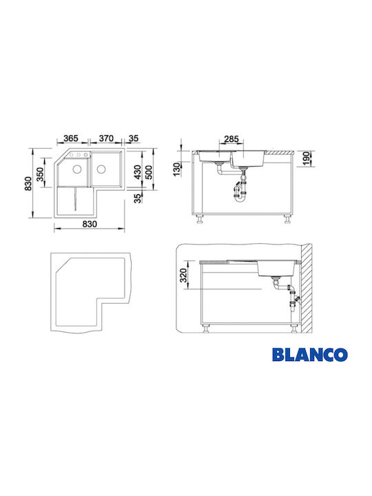 Blanco Metra 9 E 515568 Drop-In Spüle Ecke Links aus Verbundgranulat B83xT83cm White