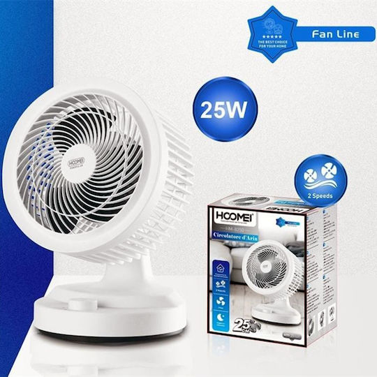 Hoomei Επιτραπέζιος Ανεμιστήρας 25W Διαμέτρου 20cm Λευκός