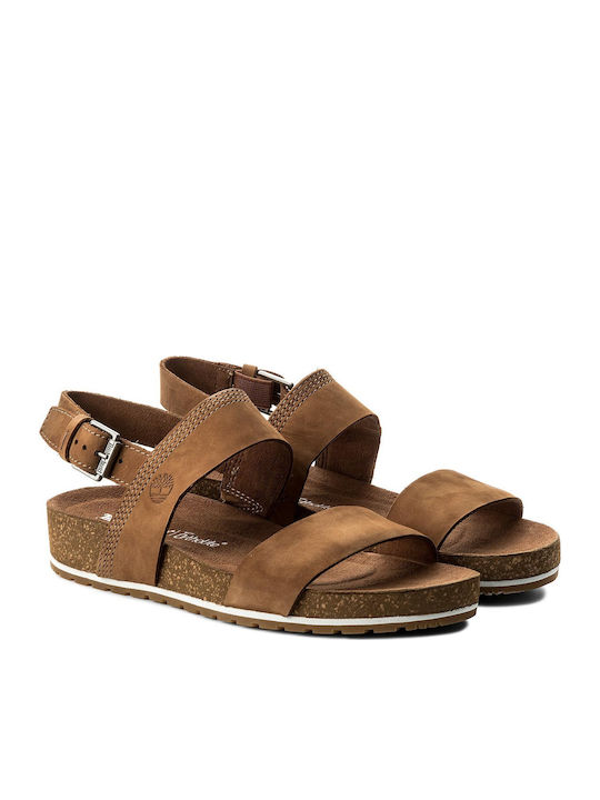 Malibu Waves 2 Bands Leather Women's Flat Sandals Anatomic with Strap in Brown Color