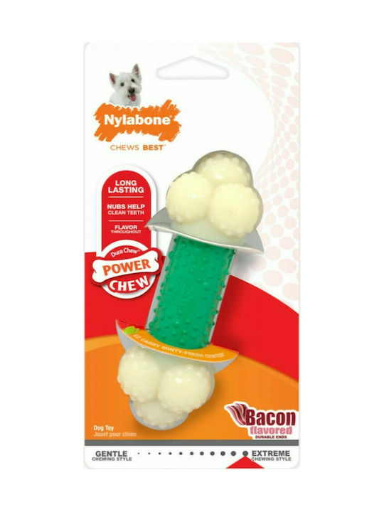 Nylabone Power Double Action Knochen-Spielzeug Hund Kauspielzeug aus Gummi mit Geschmack Speck XLarge Grün