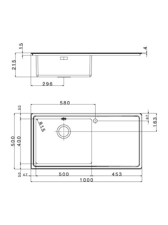 Apell Linear Plus LNP1001 L LNP1001-110L Right-handed Drop-In Sink Inox Satin W100xD50cm Silver