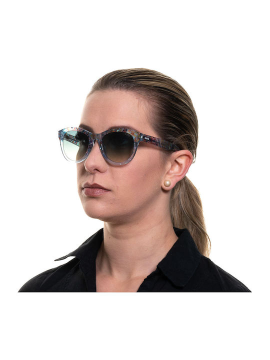 Emilio Pucci Women's Sunglasses with Multicolour Horn-Rimmed Frame and Light Blue Gradient Lens