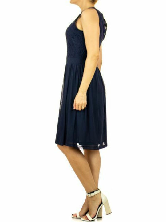 Summer Midi Dress for Wedding - Christening with Lace Navy Blue