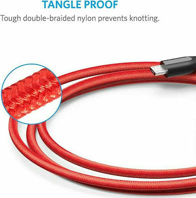 Anker PowerLine + 0.9m Braided USB 2.0 to micro USB Cable Red (A8142G91)