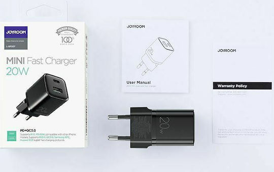 Joyroom Charger Without Cable with USB-A Port and USB-C Port 20W Power Delivery Blacks (L-QP207)