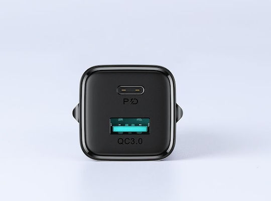 Joyroom Charger Without Cable with USB-A Port and USB-C Port 20W Power Delivery Blacks (L-QP207)