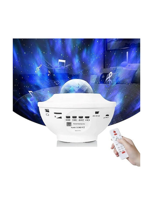 LED Въртящ се Детска Лампа Проектор Galaxy Star Ocean Wave с Проекция на Звезди с Промяна на Цветовете Бял 13.5x13.5x10εκ.
