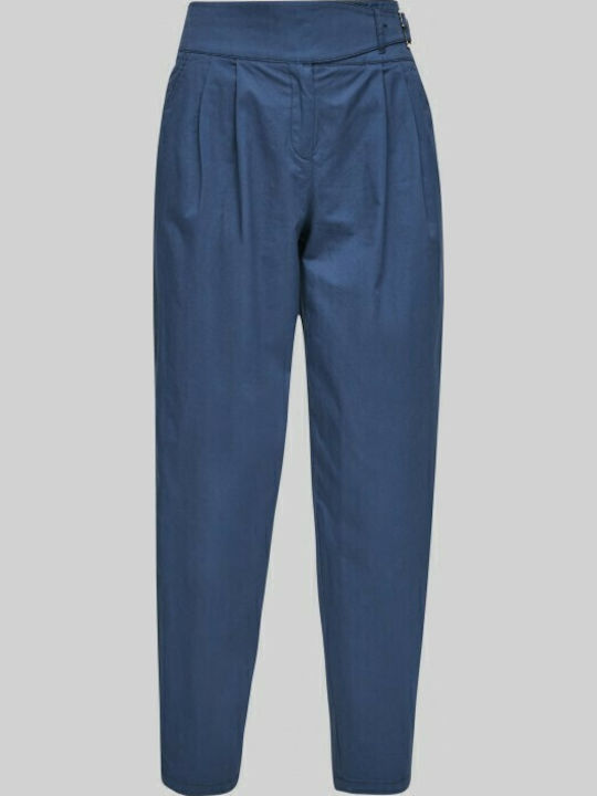 Damen Stoff Capri Hose Blau
