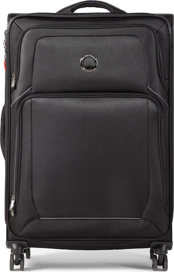 Delsey Optimax Lite Large Travel Suitcase Fabric Black with 4 Wheels Height 78cm