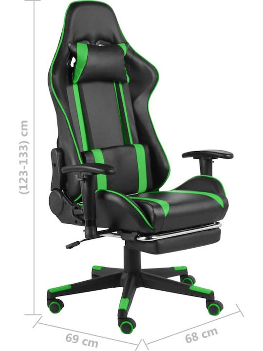 vidaXL 20486 Καρέκλα Gaming Δερματίνης με Ρυθμιζόμενα Μπράτσα και Υποπόδιο Πράσινη