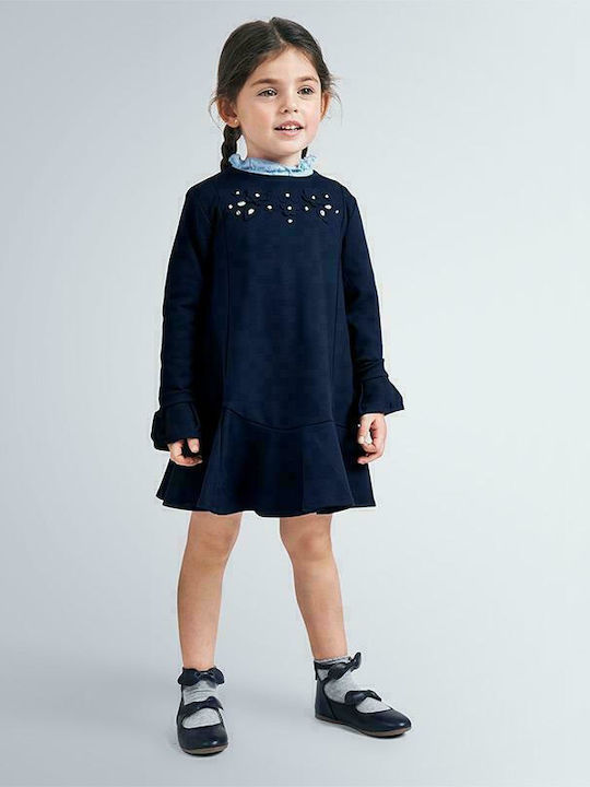 Mayoral Kids Dress Long Sleeve Navy Blue