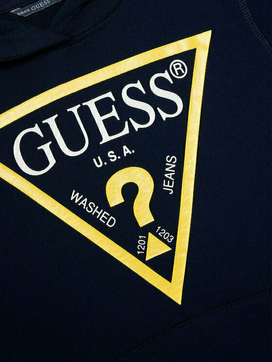 Guess Kids Fleece Sweatshirt with Hood and Pocket Navy Blue