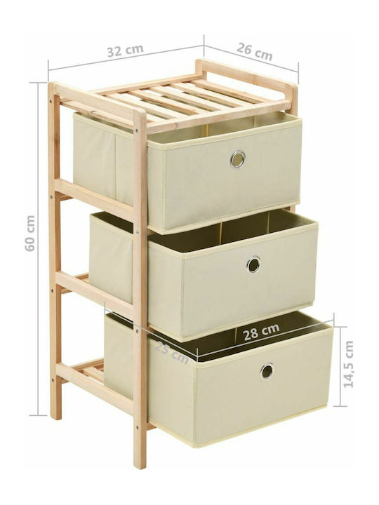 Drawers Storage Made of Wood & Fabric with 2 Drawers Beige L32xW26xH60cm