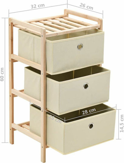 Drawers Storage Made of Wood & Fabric with 2 Drawers Beige L32xW26xH60cm