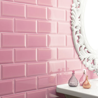 Ravenna Metro Pink Floor / Kitchen Wall / Bathroom Gloss Ceramic Tile 20x10cm Pink