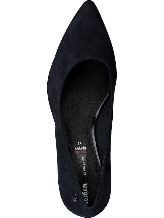 Leather Pointed Toe Navy Blue Heels