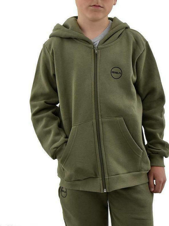 GSA Boys Athleisure Hooded Sweatshirt with Zipper Khaki