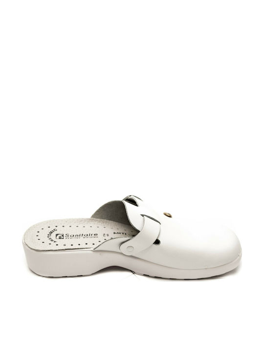 Sanitaire Leather Anatomic Clogs White