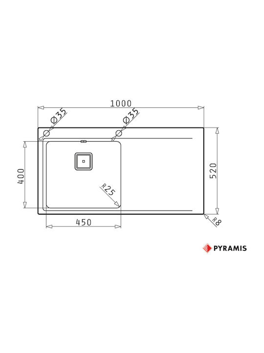 Pyramis Olynthos 1B 1D RH 108911301 Drop-In Sink Inox Brushed W100xD52cm Silver